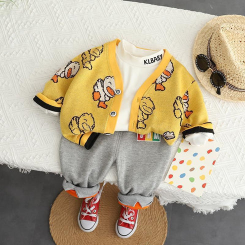 Spring and Autumn Children's Knitted Sweater Long Sleeve Cardigan Set of Three